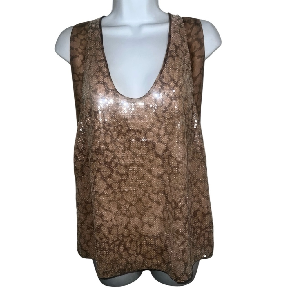 Rebecca Taylor Tan Sequin Animal Print Tank Top